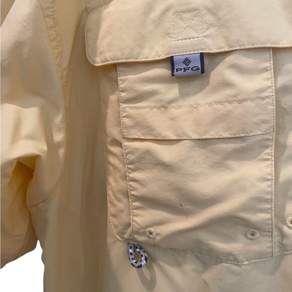 Columbia PFG Omni Shield Shirt Mens Medium Outdoor Mesh Lined Button Down Yellow - Picture 2 of 10